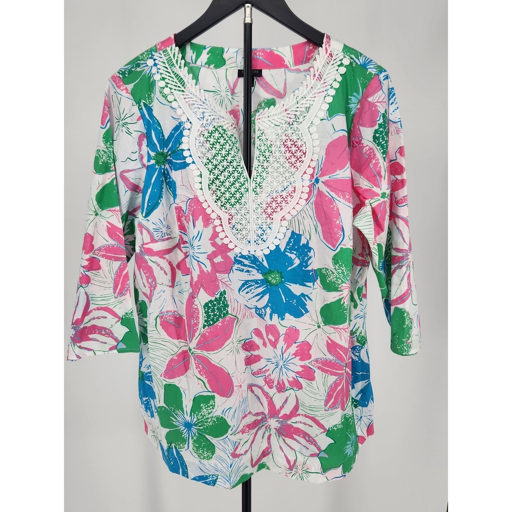 Talbots Floral Tunic in Pink, Green & Blue